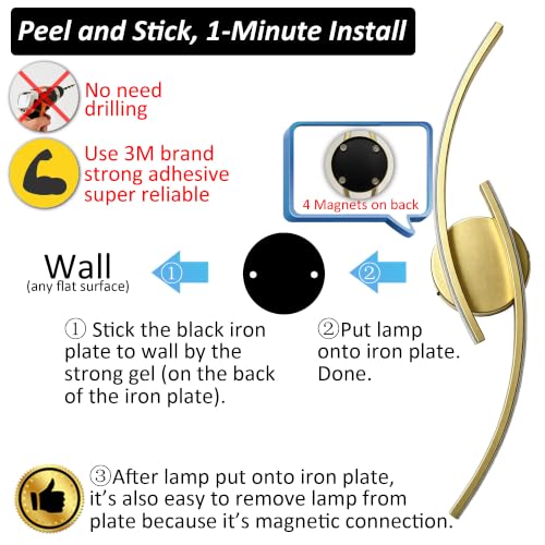 Set of 2 Crystal Glow Effect Gold Adhesive Wall Sconces Battery Operated