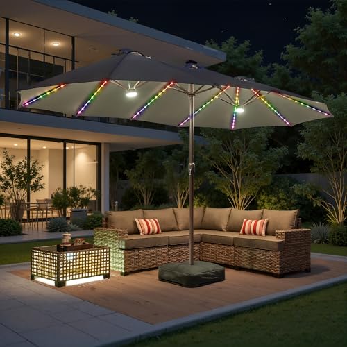 15ft Umbrella Outdoor Patio Solar Lights with Base