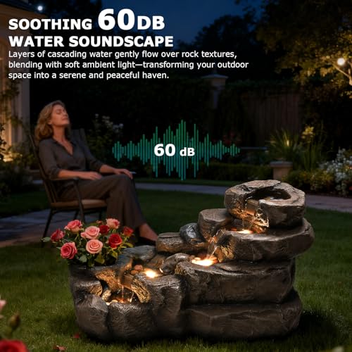 38.2" L Garden Rock Water Fountain Outdoor