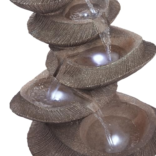 WIN1332L BR Outdoor Floor Tiered Basin Fountain with LED Lights