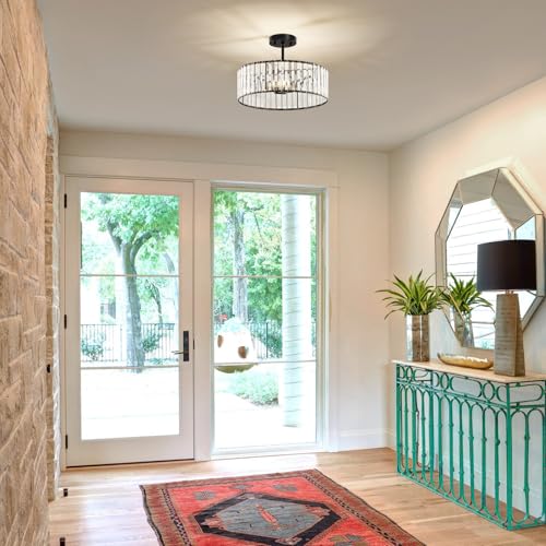 Crystal Black Semi Flush Ceiling Light 15.75 Inch