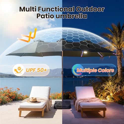 15FT Patio Umbrella With Multicolor Solar Light