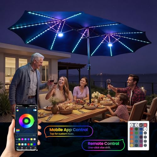 15FT Patio Umbrella With Multicolor Solar Light