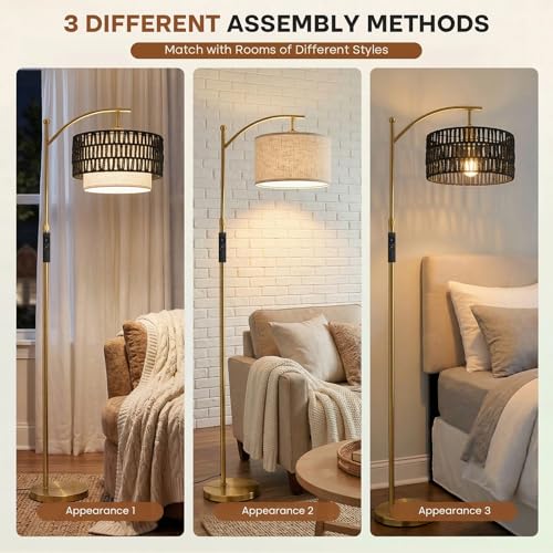 Arc Floor Lamp for Living Room with Remote (Gold RC)