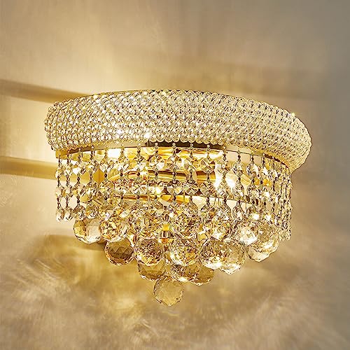 2 Lights Empire Crystal Wall Sconce Light for Living Room Dining Room Bathroom Vanity Mirrors Hallway Bedroom Closet Stairway