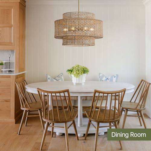 24" Rattan Chandelier for Dining Room