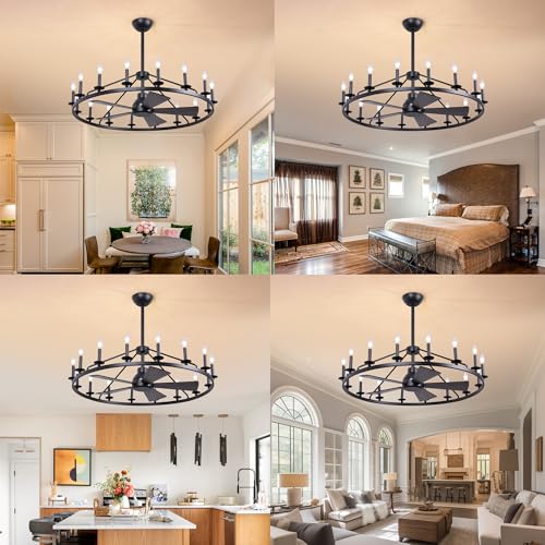 44" Black Wagon Wheel Ceiling Fan with 16 (16 Count)