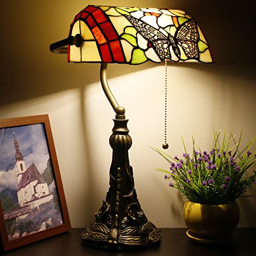 Tiffany Banker Lamp Small Stained Glass Table Lamp Butterfly Style