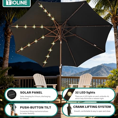 9 FT Patio Umbrella with lights Outdoor Umbrella for patio Black