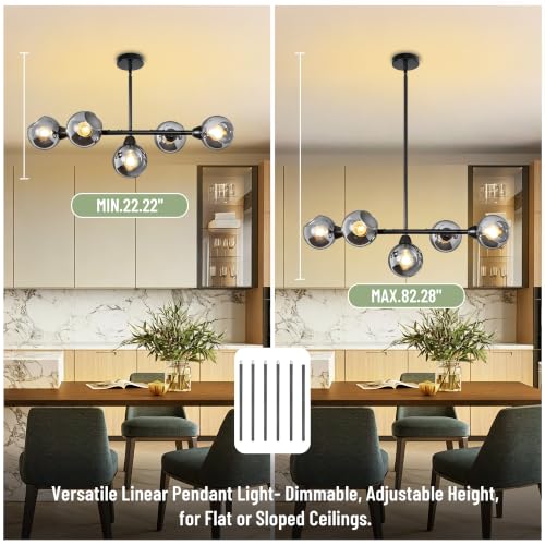 Black Linear Chandeliers for Dining Room 5 Lights Modern Sputnik Chandelier