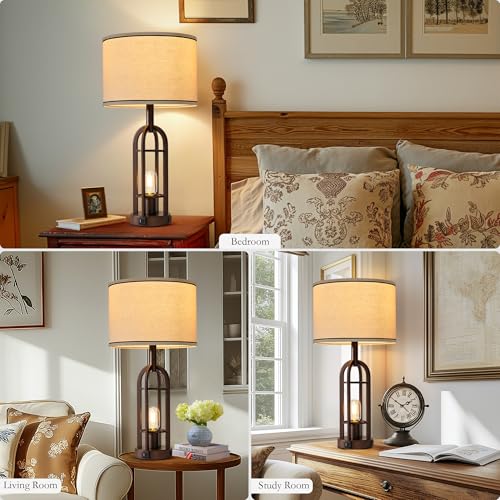 Farmhouse Table Lamps for Living Room Bedroom Set of 2