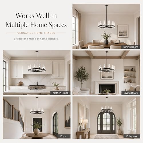 32 Inch Black Cross Wagon Wheel Chandelier with Glass Shades