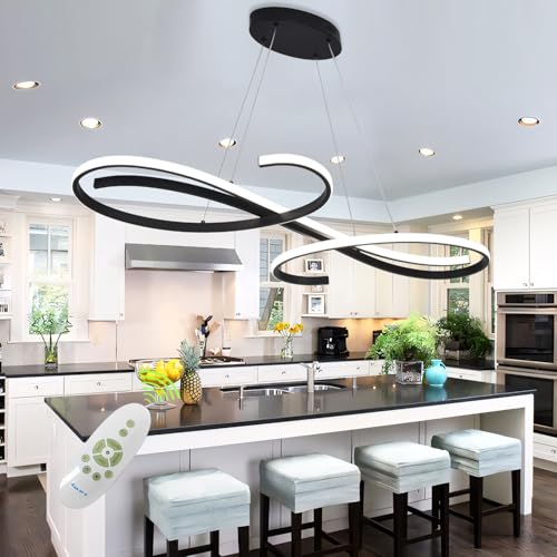 47.24" Led Chandelier Light Fixture Dimmable Black Modern Chandelier for Dining Room Kitchen Island Lighting Adjustable Height Led Pendant Light Ceiling Hanging