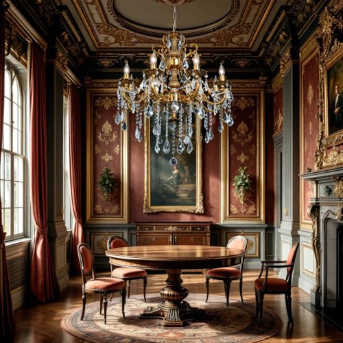 Crystal Chandelier Antique Gold Chandelier Candle Style for Dining Room 27"