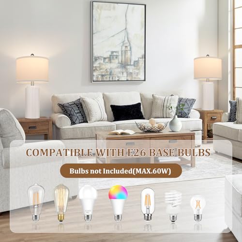 23.5" Cream Ceramic Table Lamps Set of 2 (2 Count)