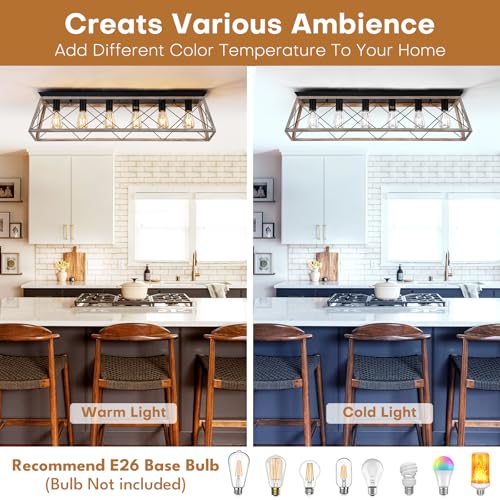 38" Large Rectangular Flush Mount Ceiling Light with Oak White Finish