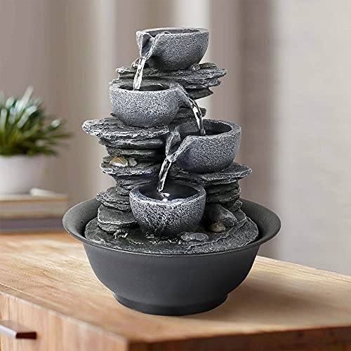 10.6inch Rock Indoor Water Fountain Zen Meditation Tabletop Fountain with LED Light for Home Office Bedroom