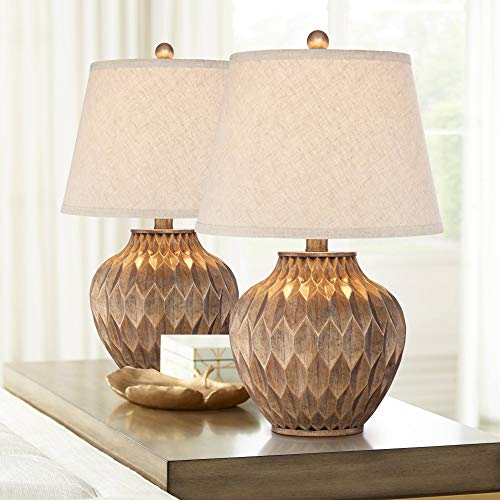 Buckhead Warm Bronze Brown 22" High Table Lamps Set of 2 Geometric (2 Count)