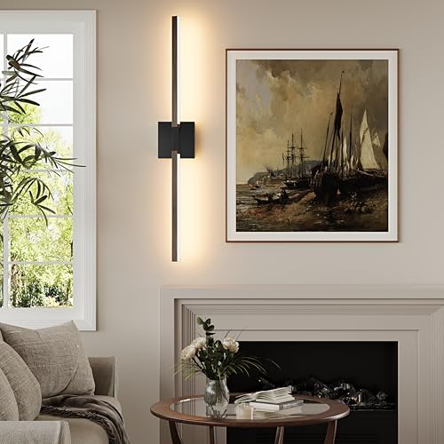 Black Walnut Wireless Wall Sconces with Remote Control 36 Inch