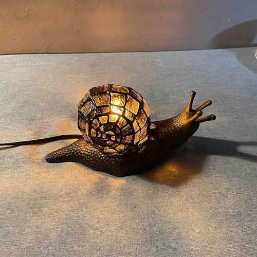 L10980 Amber Land Snail Tiffany Style Stained Glass Accent Table Lamp