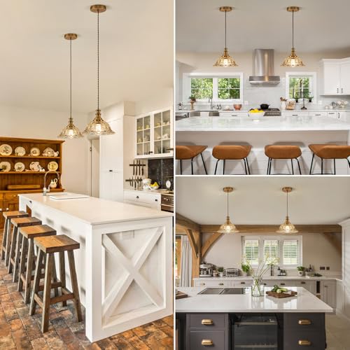 Glass Pendant Lights Modern Pendant Lighting Fixtures Hanging Lamp for Kitchen Island Bedroom Dining Room Coffee Shop Hallway Amber and Brass 2 Pack (2 Count)