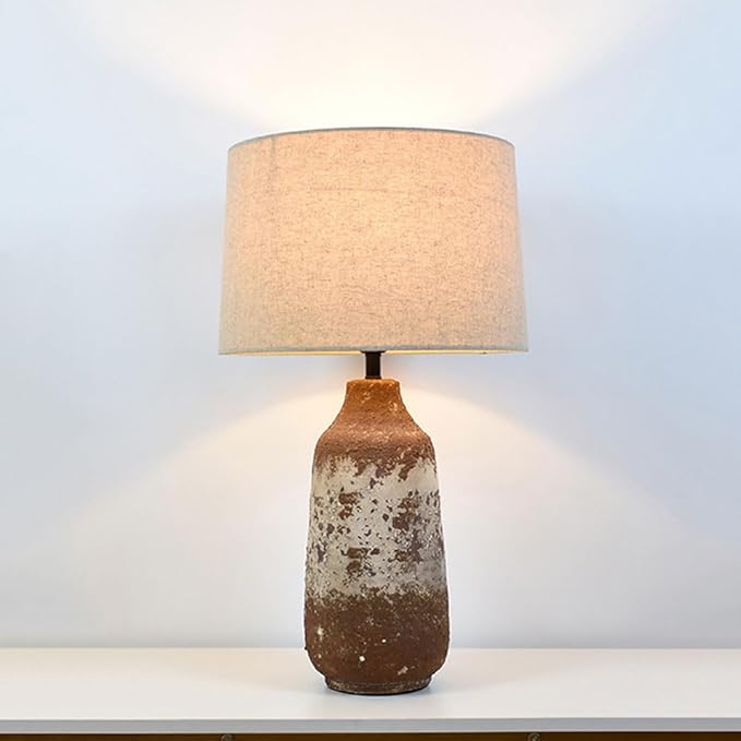 Wabi-sabi Wind Handmade Fabric Earthenware Desk Light New Chinese Style Natural Old Model House Background Wall Desk Lamp Hotel Reception Desk Coffee Shop Table Lamp Living Room Study Lighting Fixture
