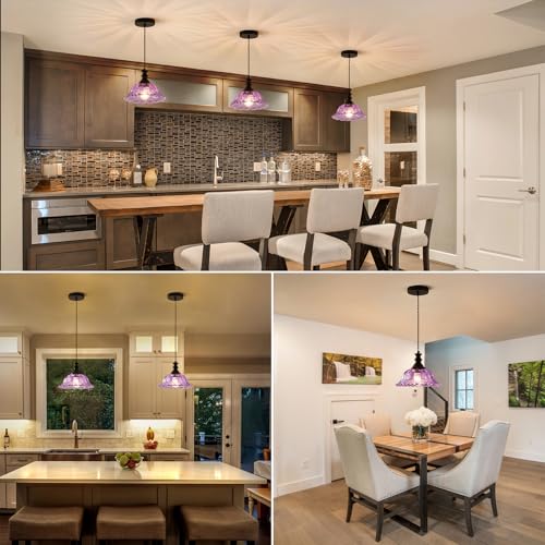 Glass Pendant Lights Modern Pendant Lighting Fixtures Hanging Lamp for Kitchen Island Bedroom Dining Room Coffee Shop Hallway Black and Purple