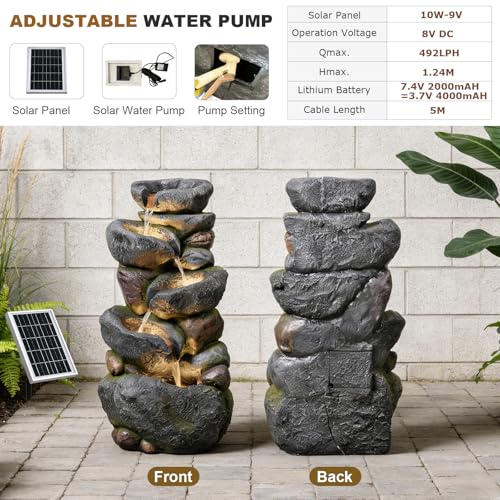36.2" H Solar Water Fountain Outdoor Garden 5