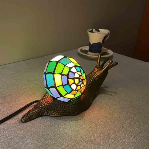 L13003 Multicolor Land Snail Tiffany Style Stained Glass Accent Lamp