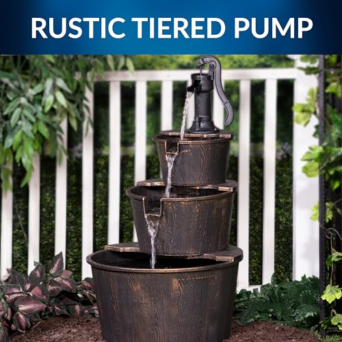 40" Tall Outdoor Floor Tiered Rustic Pump and Barrel Water Fountain