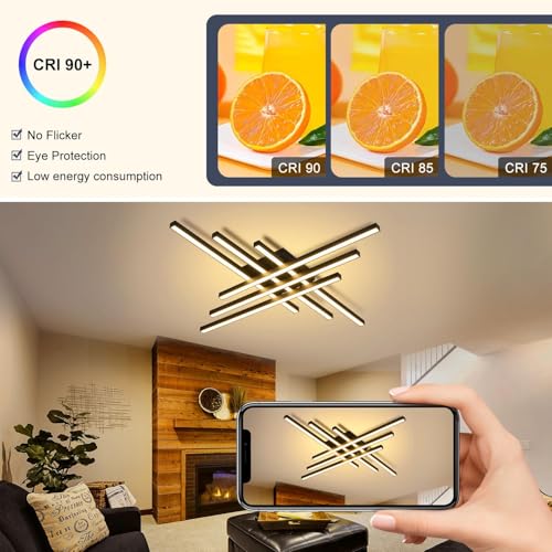 43" Black Modern LED Ceiling Light Fixtures With Remote
