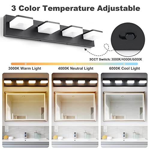 3 Colors Dimmable Black Vanity Lights for Bathroom (4 Count)