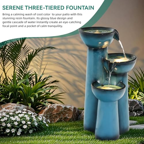 27" Faux Ceramic Outdoor Water Fountain with LED Lights