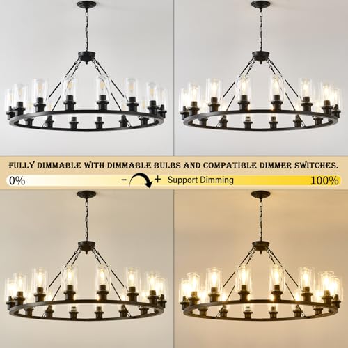 Black Wagon Wheel Chandelier 40 Inch Modern Farmhouse Glass Pendant Light 16 (16 Count)