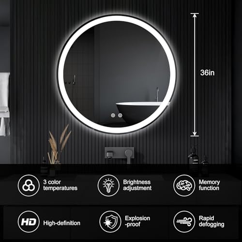 36 Inch Round LED Bathroom Mirror with Lights