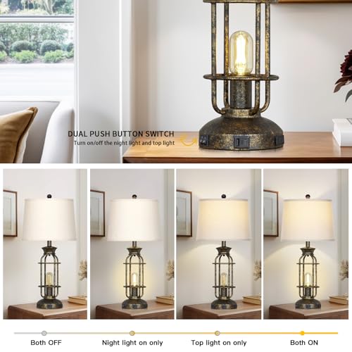 28" Tall Farmhouse Table Lamp with USB C+A Charging Ports & AC Outlet
