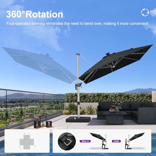 Cantilever Umbrella 9' X 9' Solar LED Light Patio Deck