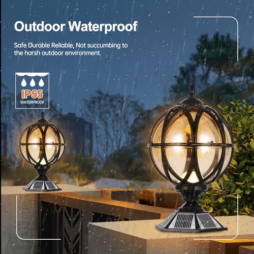 Solar Post Cap Light Victorian Globe Outdoor Waterproof Fence Pillar Lamps Solar Energy LED Exterior Column Lights Glass Ball Porch Lights Landscape Yard Street Light Deck Bollard Pedestal Light