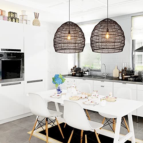 15.7" Black Woven Chandelier for Kitchen