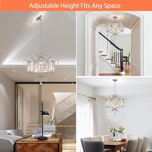 Modern Crystal Chandelier for Dining Room 24" Brushed Nickel Light Fixtures 6 (6 Count)