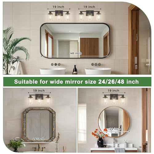 20 Inch 3 Light Black with Gold Trim Bathroom Light Fixture