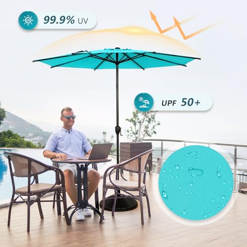 9FT Lyon Outdoor Patio Umbrella Outdoor Table Umbrella with Push Button Tilt and Crank Market Umbrella 8 Sturdy Ribs UV Protection Waterproof for Garden Deck Backyard Pool