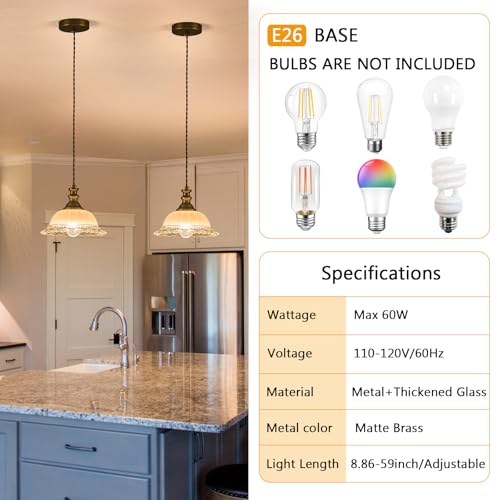 Glass Pendant Lights Modern Pendant Lighting Fixtures Hanging Lamp for Kitchen Island Bedroom Dining Room Coffee Shop Hallway Brown and Brass 2 Pack (2 Count)