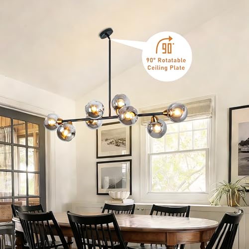 Linear Chandeliers for Dining Room 50" Gray Globe Rectangle Pendant Light