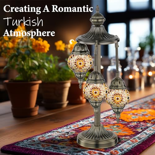 23" Turkish Mosaic Lamp Handmade 3 Globes Moroccan Table Lamp (3 Count)