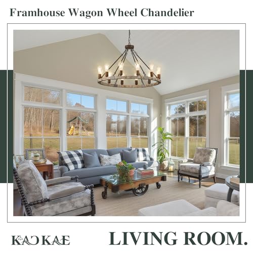 Farmhouse Wagon Wheel Chandelier 31" Wooden Chandelier Light Fixture 12