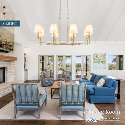 8 Light Candelabra Chandelier Dining Room Gold Linen Chandeliers 38in