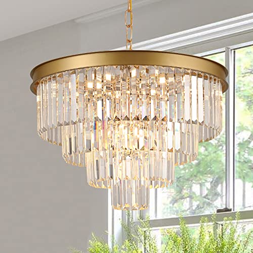 Modern Gold Crystal Chandelier 24”Living Room Chandeliers Light Fixture