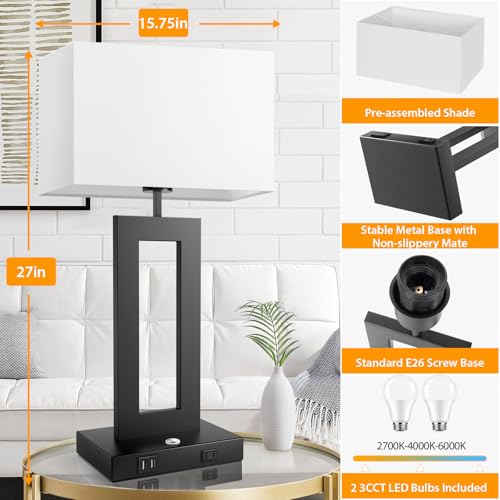 27.2’’ Tall Black Table Lamps for Living Room Bedroom (2 Count)