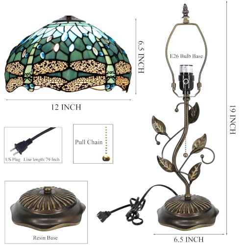 Tiffany Lamp Stained Glass Table Bedside Reading Light W12H19 inch